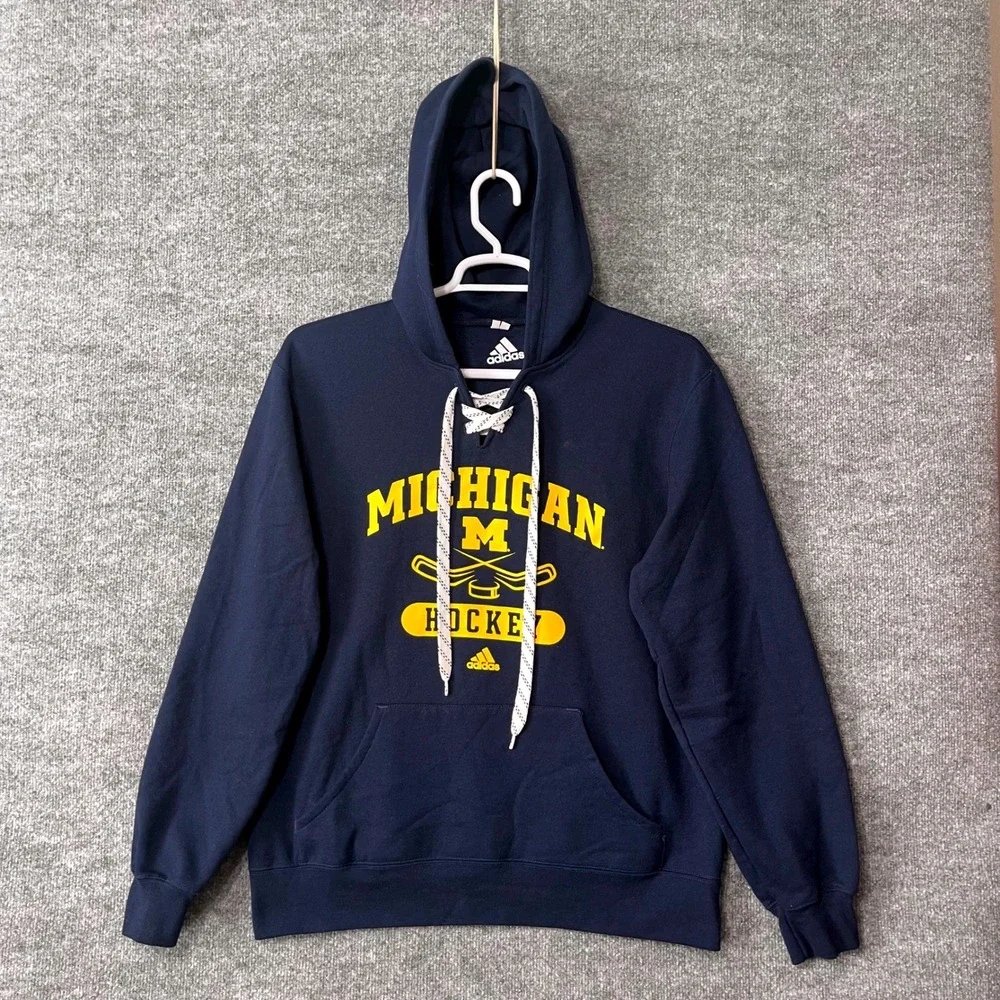 Michigan Wolverines‎ Hockey Hoodie Navy Blue Men's Size Medium Adidas Lace Up